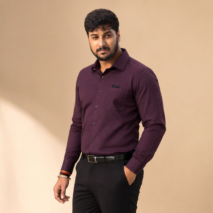 JURRICK Men’s Premium Wine Textured Tailor-Fit Formal Shirt