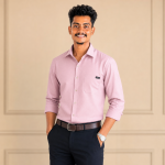 JURRICK Men’s Light Pink Textured Tailor-Fit Formal Shirt