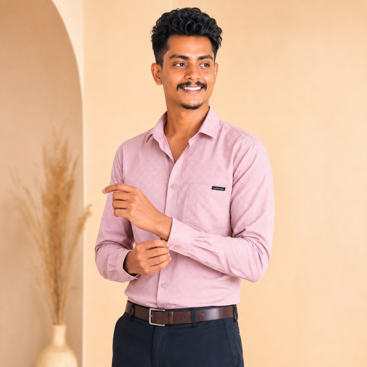 JURRICK Men’s Light Pink Textured Tailor-Fit Formal Shirt
